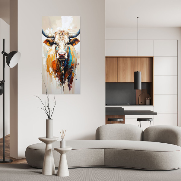 Plakat samoprzylepny do salonu Feeby Kolorowa Krowa imitacja farby 40x80