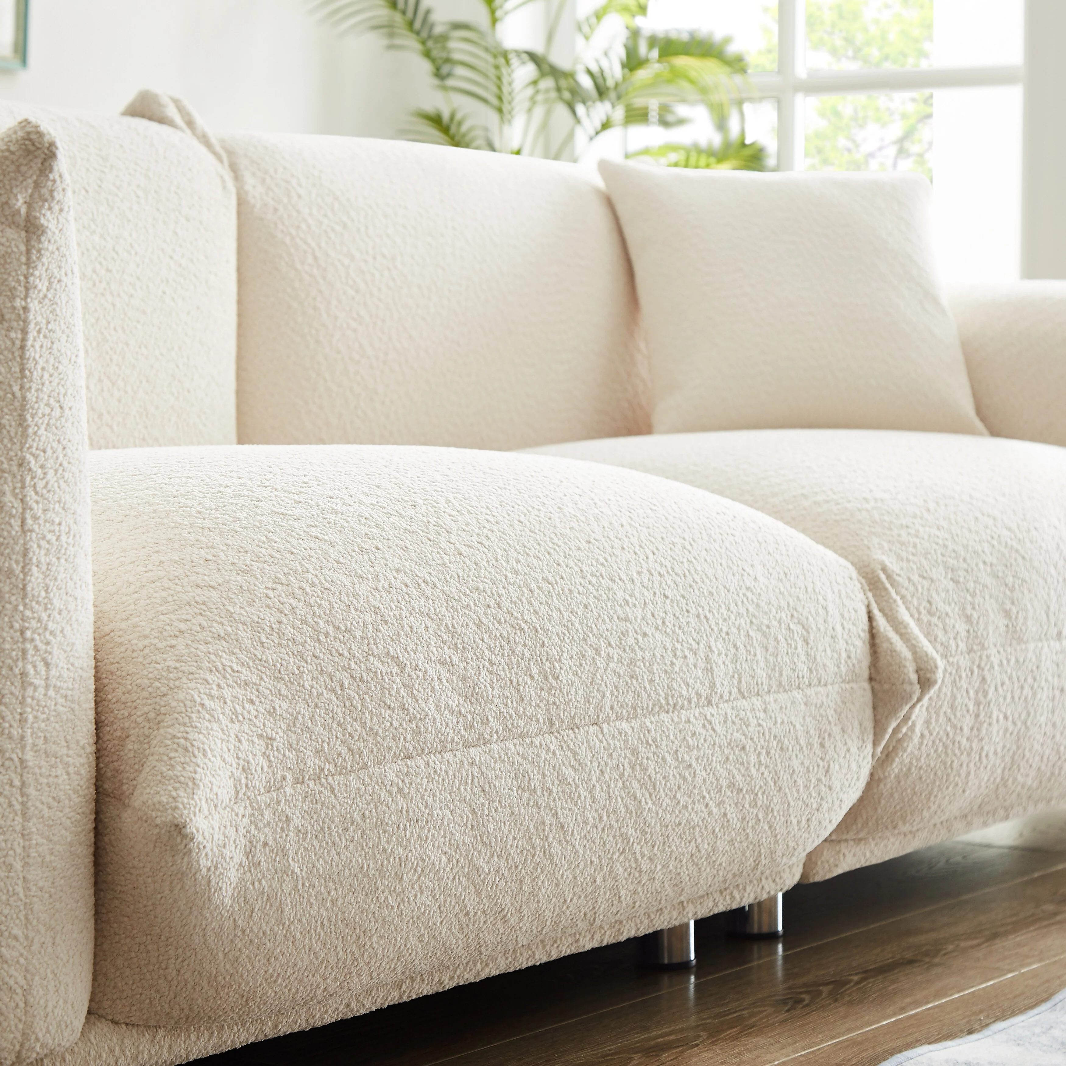 White 87'' Oversized Loveseat Sofa Couch with Metal Legs, Solid Wood Frame, 2 Pillows, Plush and Durable