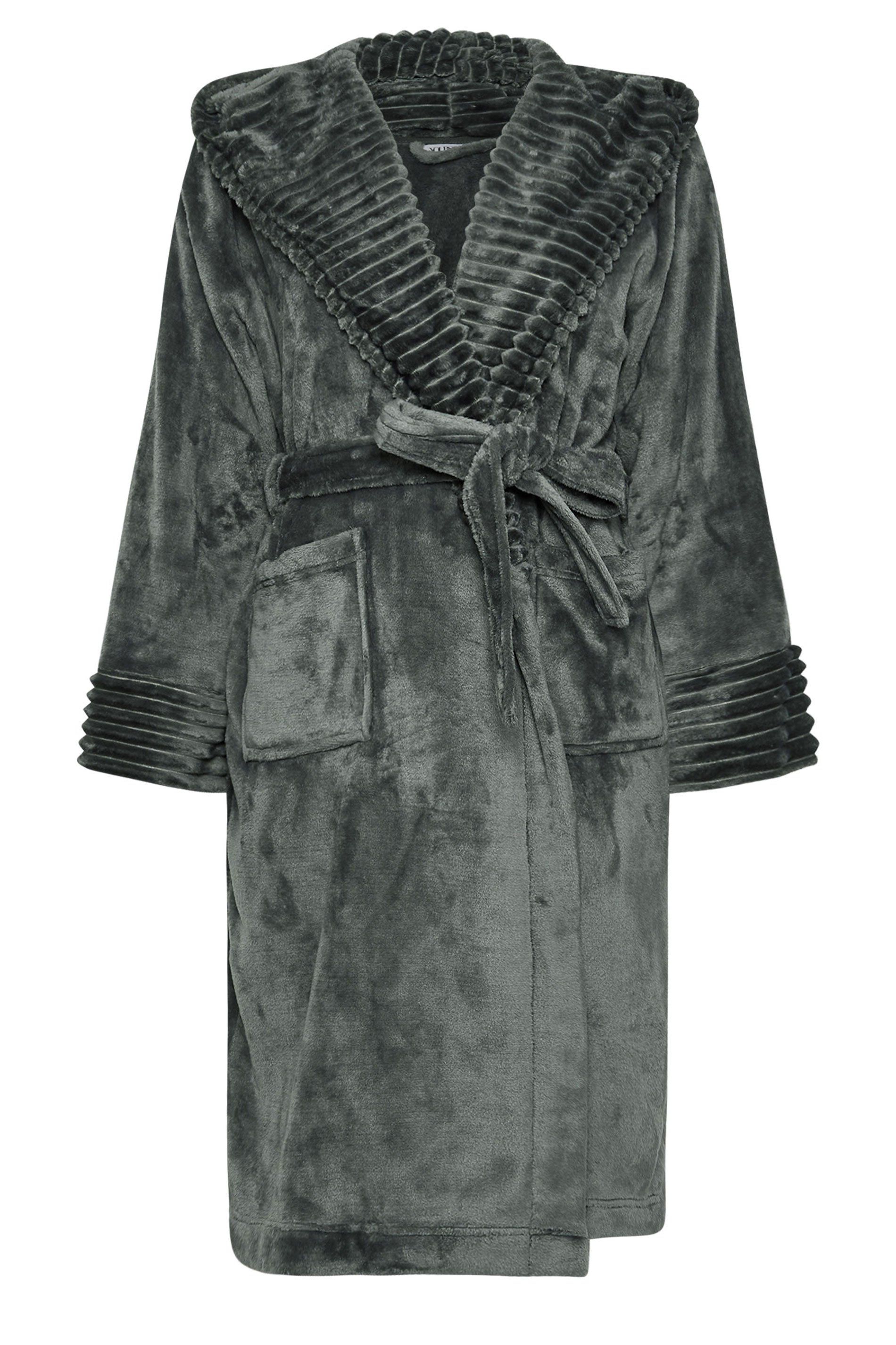 Yours Ribbed Trim Hooded Dressing Gown