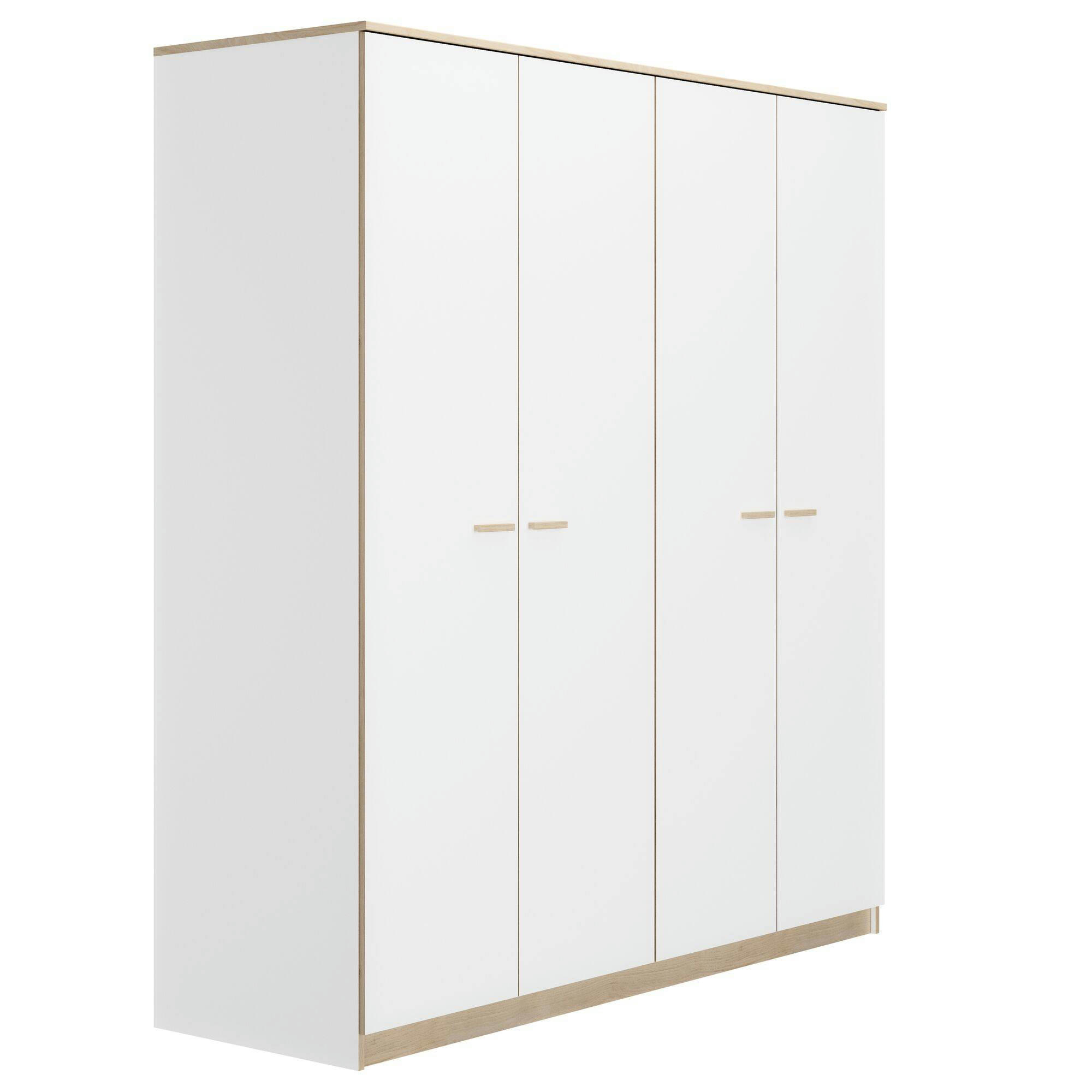 ENORA - Armoire 4 portes effet blanc/bois