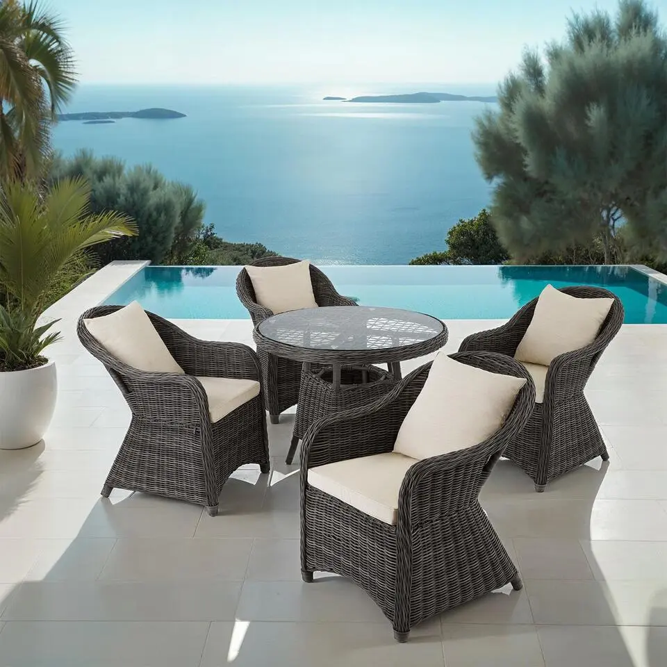 tectake Wicker tuinset Z&uuml;rich 4 1 met aluminium frame - Grijs