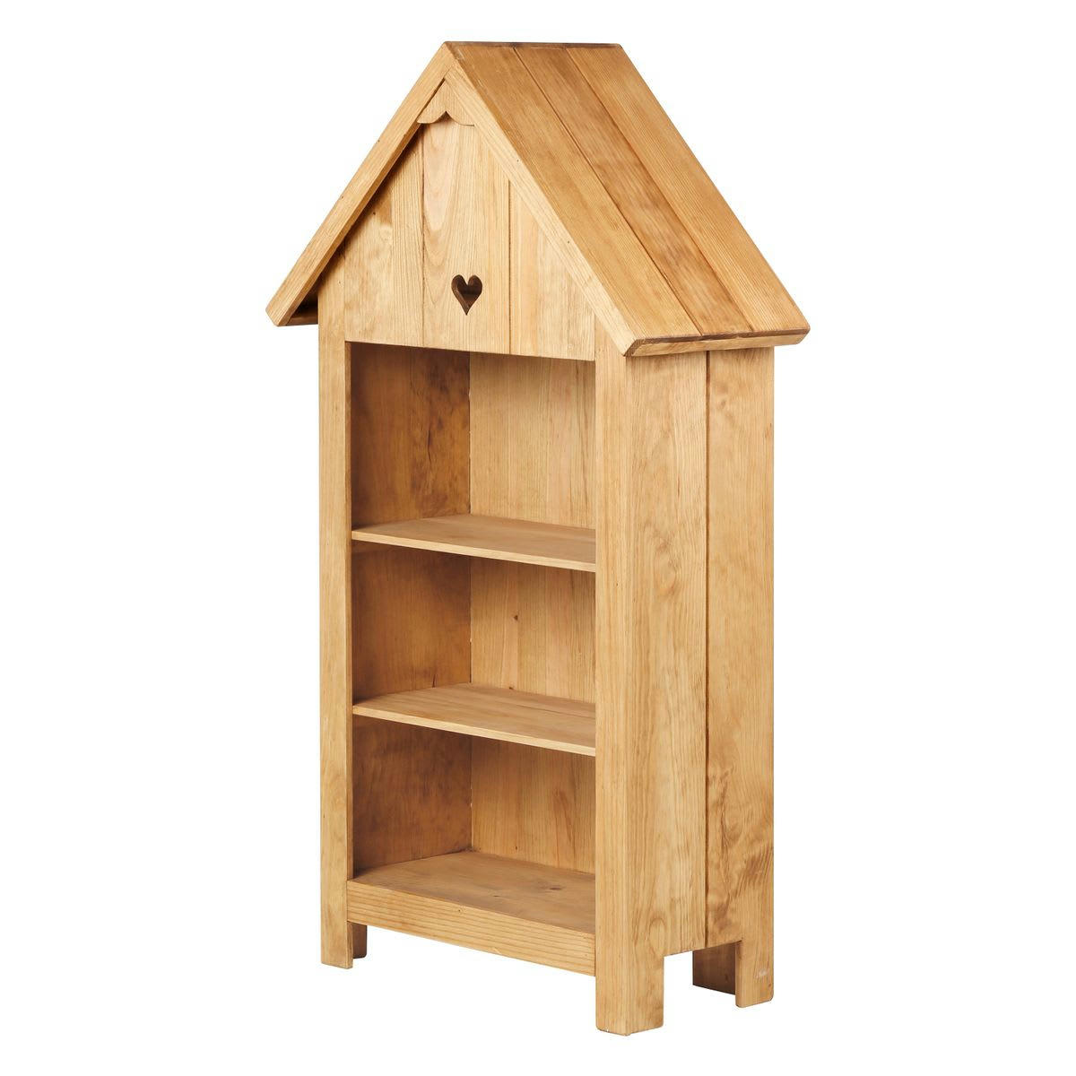 REGION - Bibliothèque 140cm pin bois massif avec toiture coeur