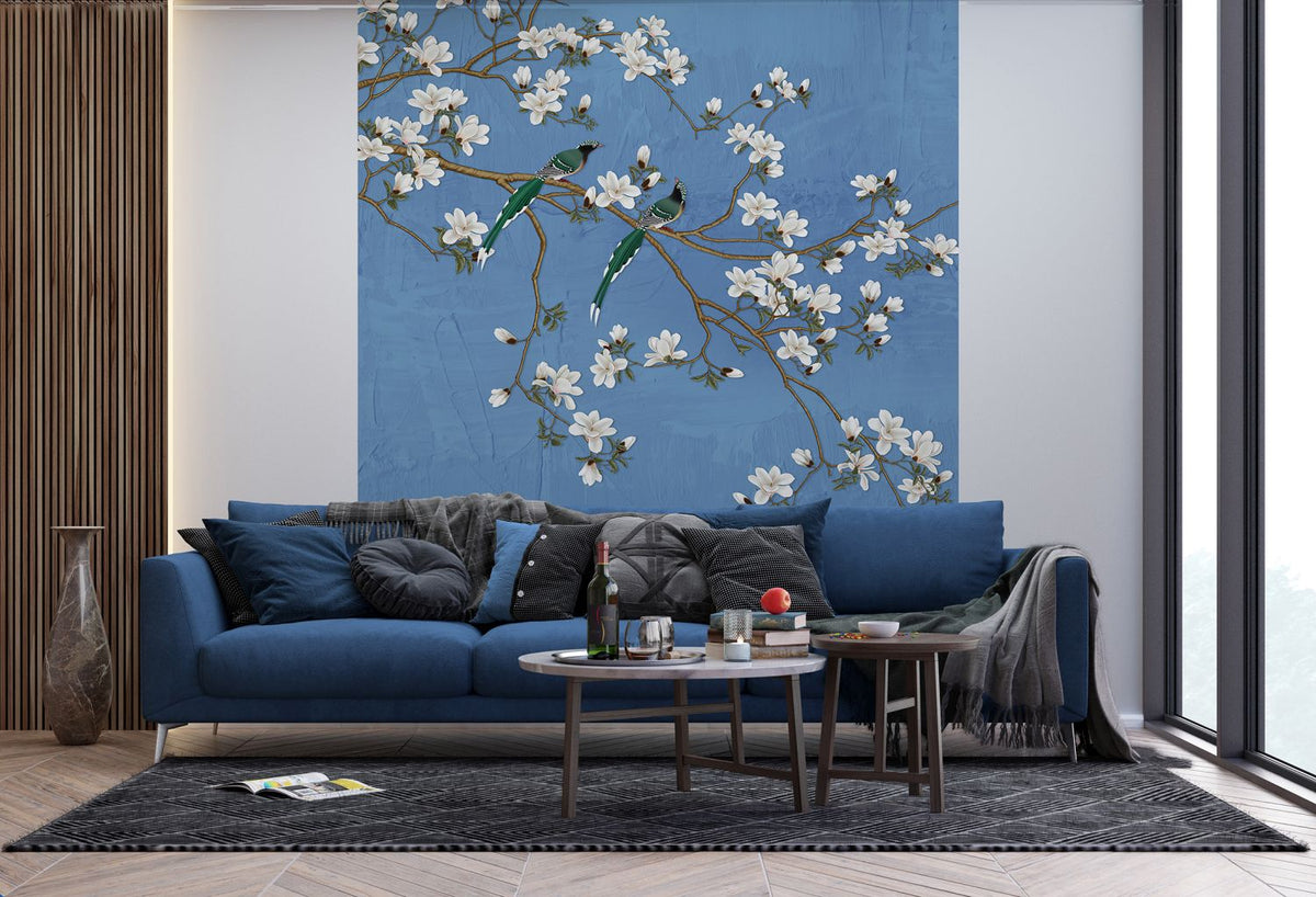 Sanders & Sanders fotobehang bloesemtakken vergrijsd blauw - 270 x 225 cm - 601196