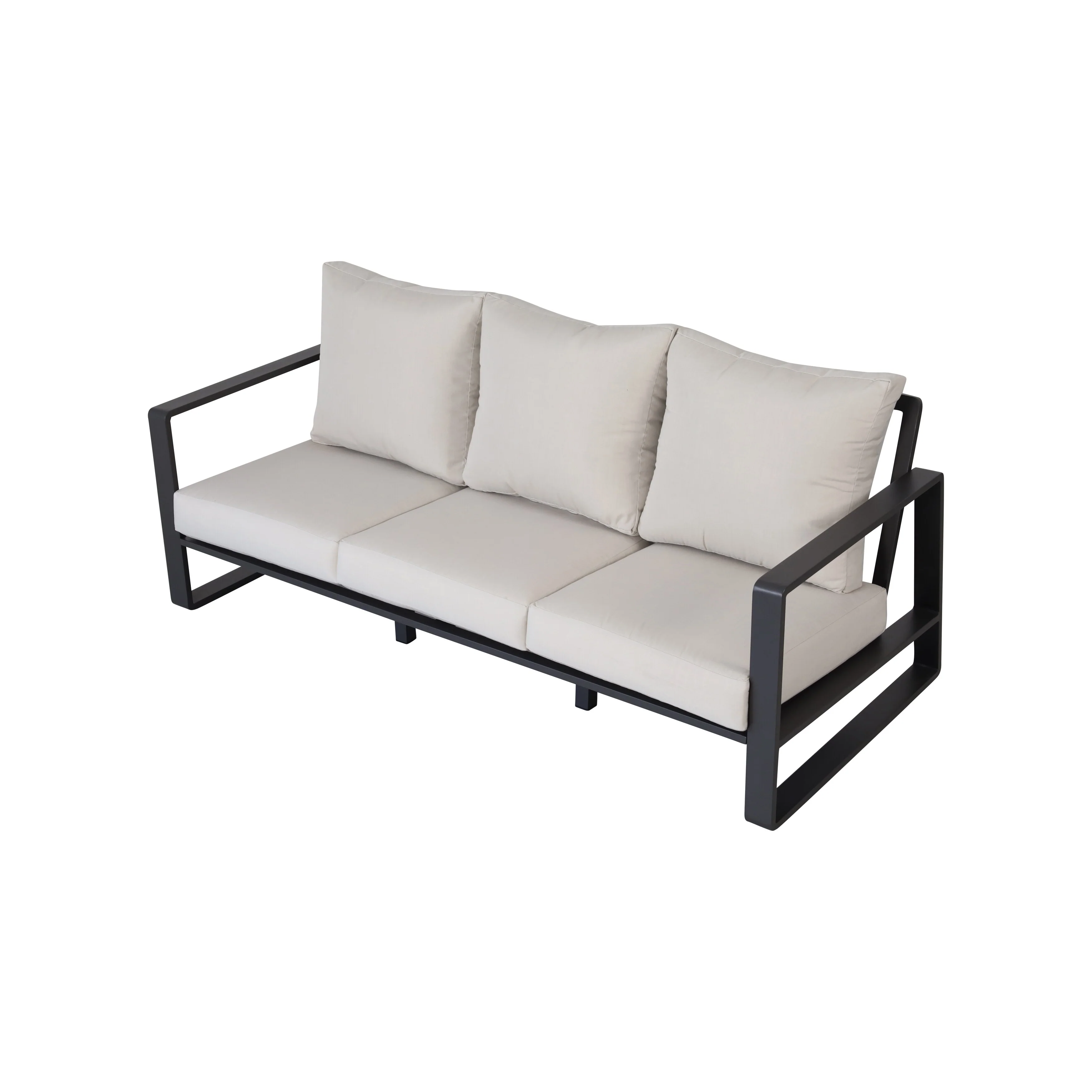 Three-person sofa + rectangular coffee table, light brown cushions