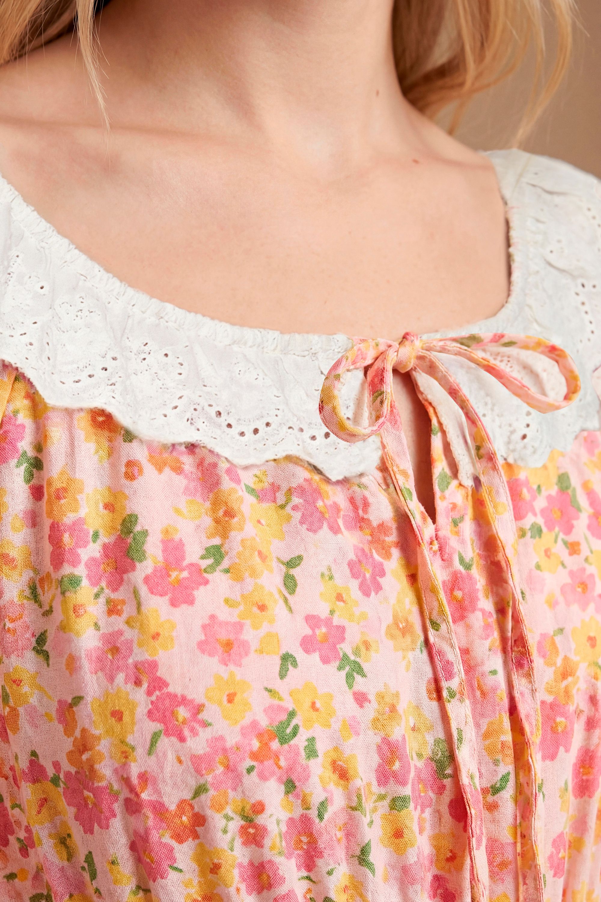 Dorothy Perkins Broderie Frill Detail Tiered Hem Printed Midi Dress