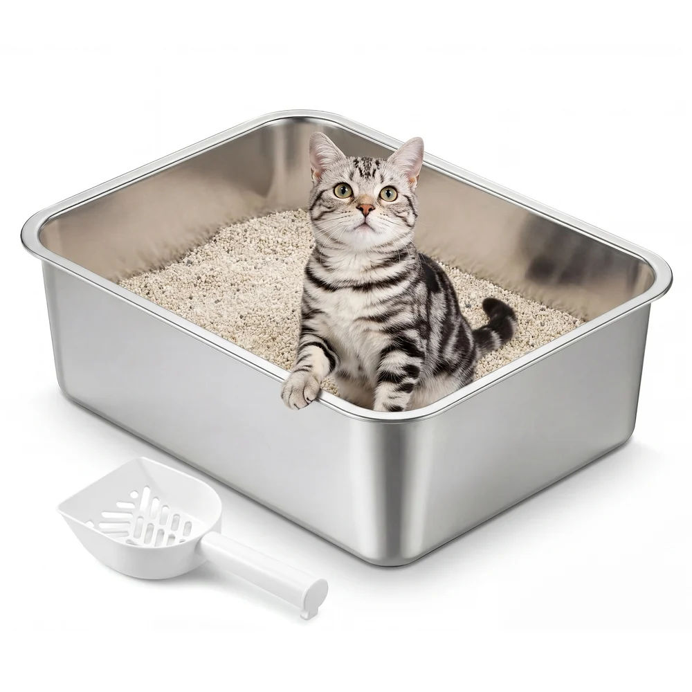 Bac à litière en acier inoxydable facile à nettoyer