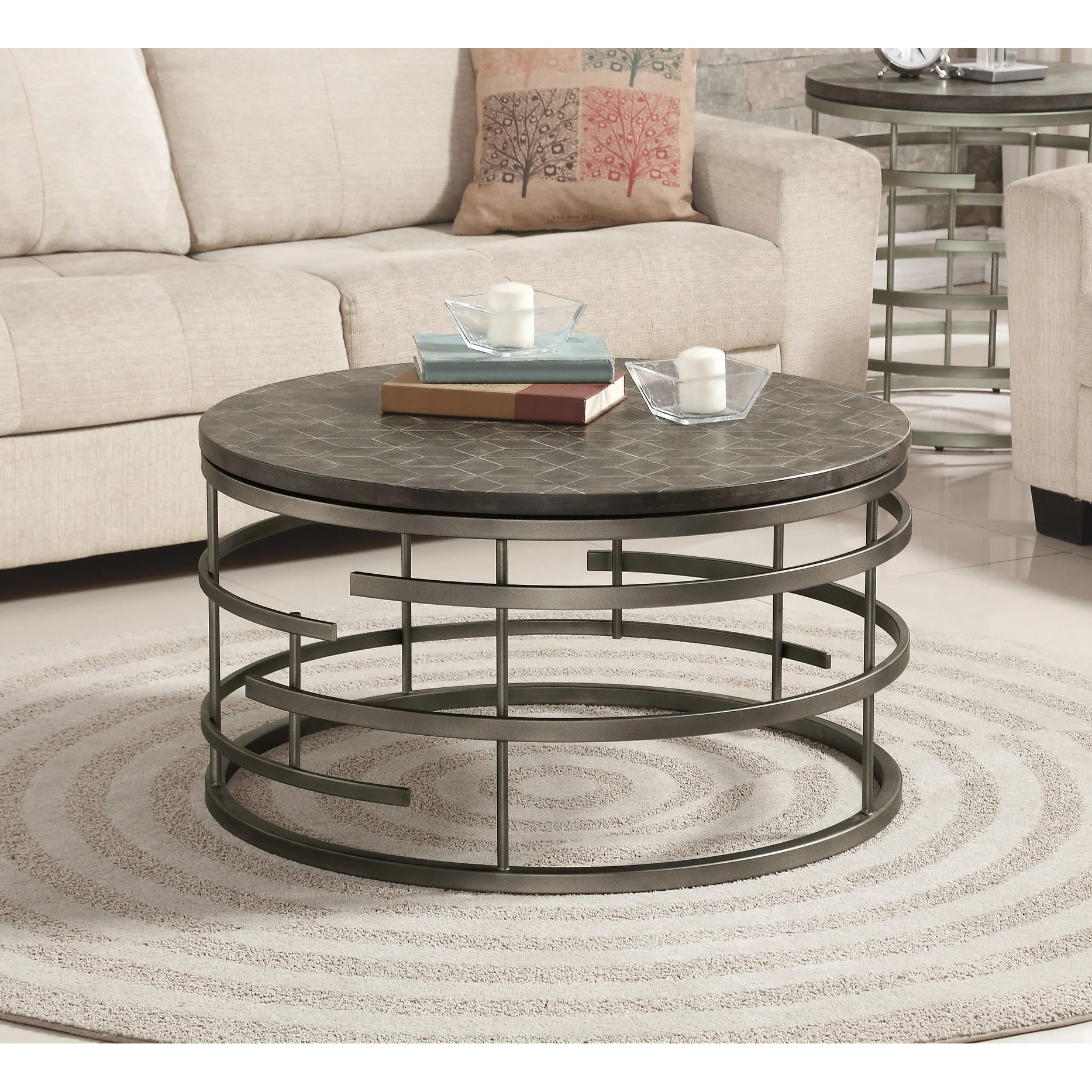 Homestyles Halo Brown Wood Round Coffee Table - 34 x 19 x 34