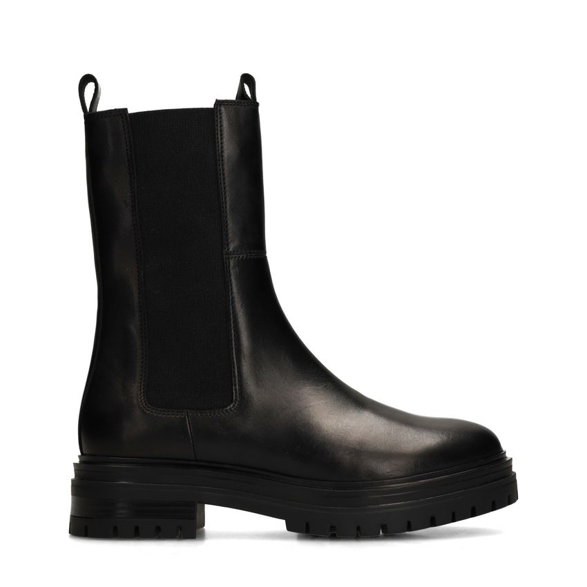 Manfield Zwarte leren chelsea boots