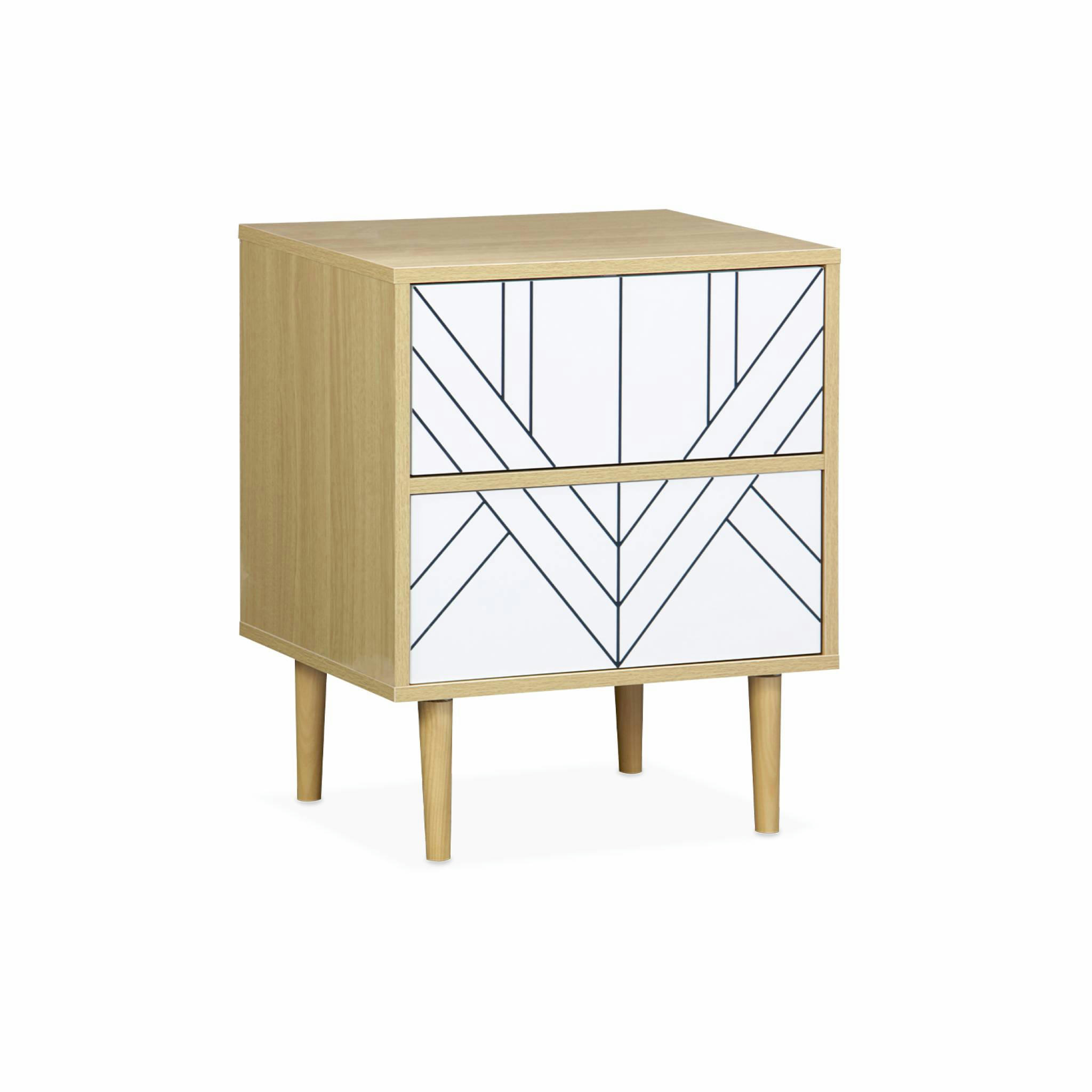 MIKA - Table de chevet décor bois naturel et blanc
