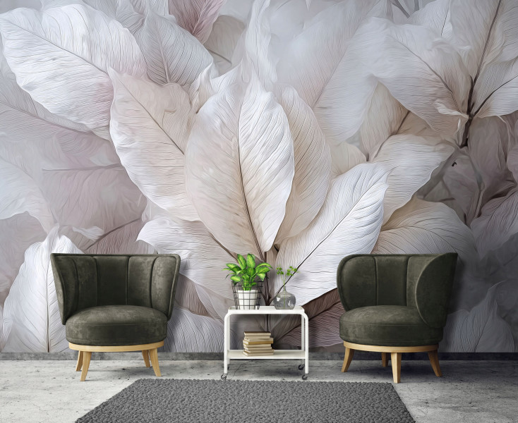 Fototapeta Liście Abstrakcja 3D Szary Na Ścianę Sypialnia Salon 250X175