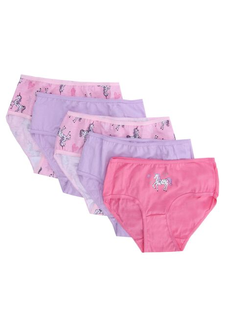 Younger Girls 5pk Pink Unicorn Briefs