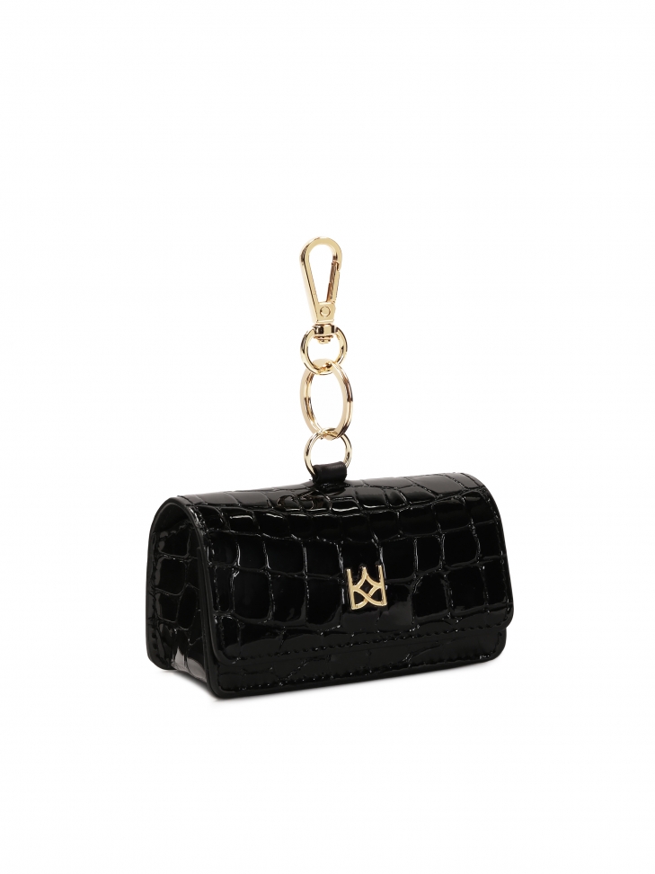 KAZAR monogrammed black leather key case