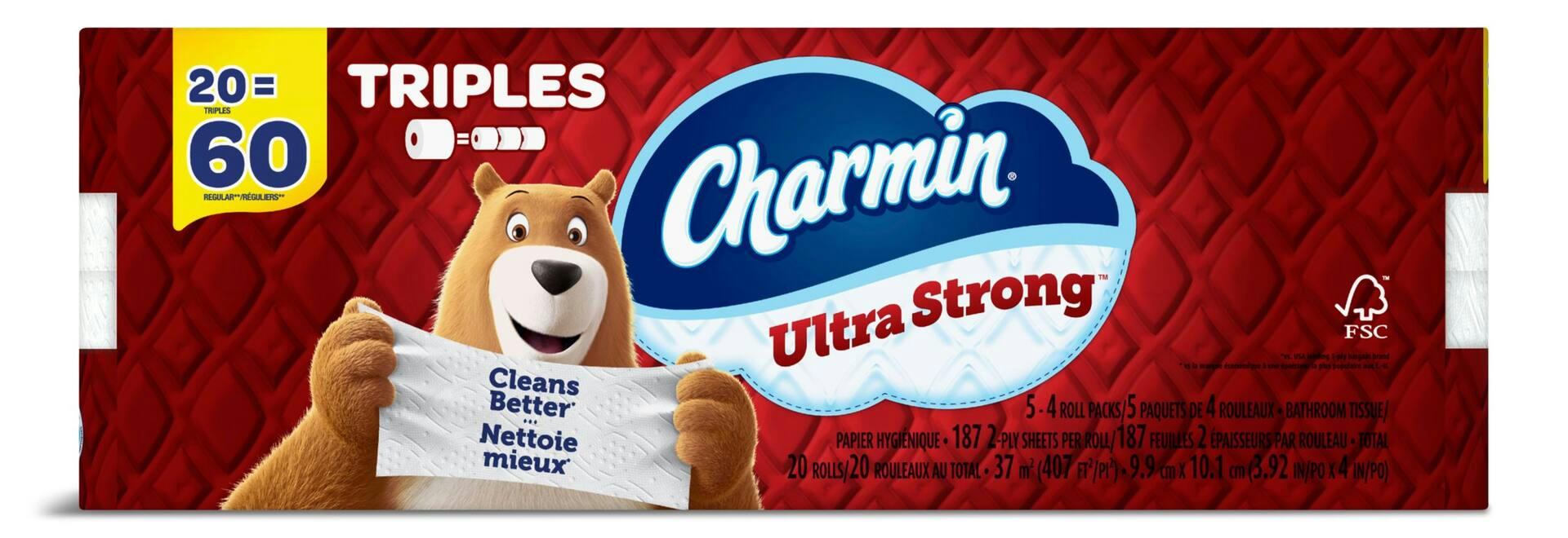 Charmin Ultra-Strong Double Roll Toilet Paper, 2-ply Tissue, 20-pk