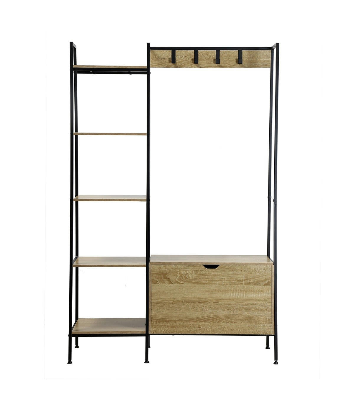 - Penderie 4 Crochets 5 Étagères avec Coffre à Chaussures - Marron