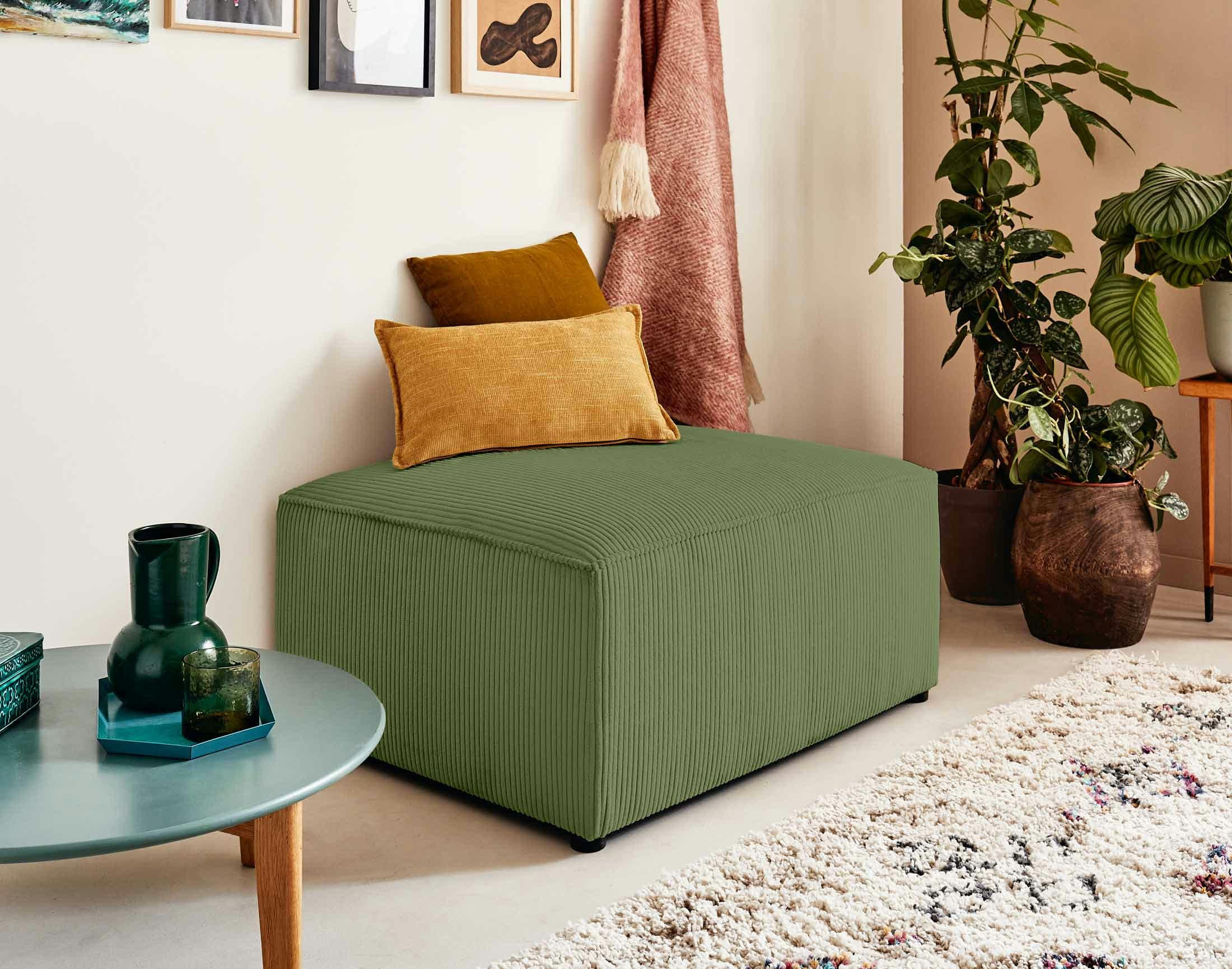 TOPAZE - Pouf en velours côtelé vert sauge