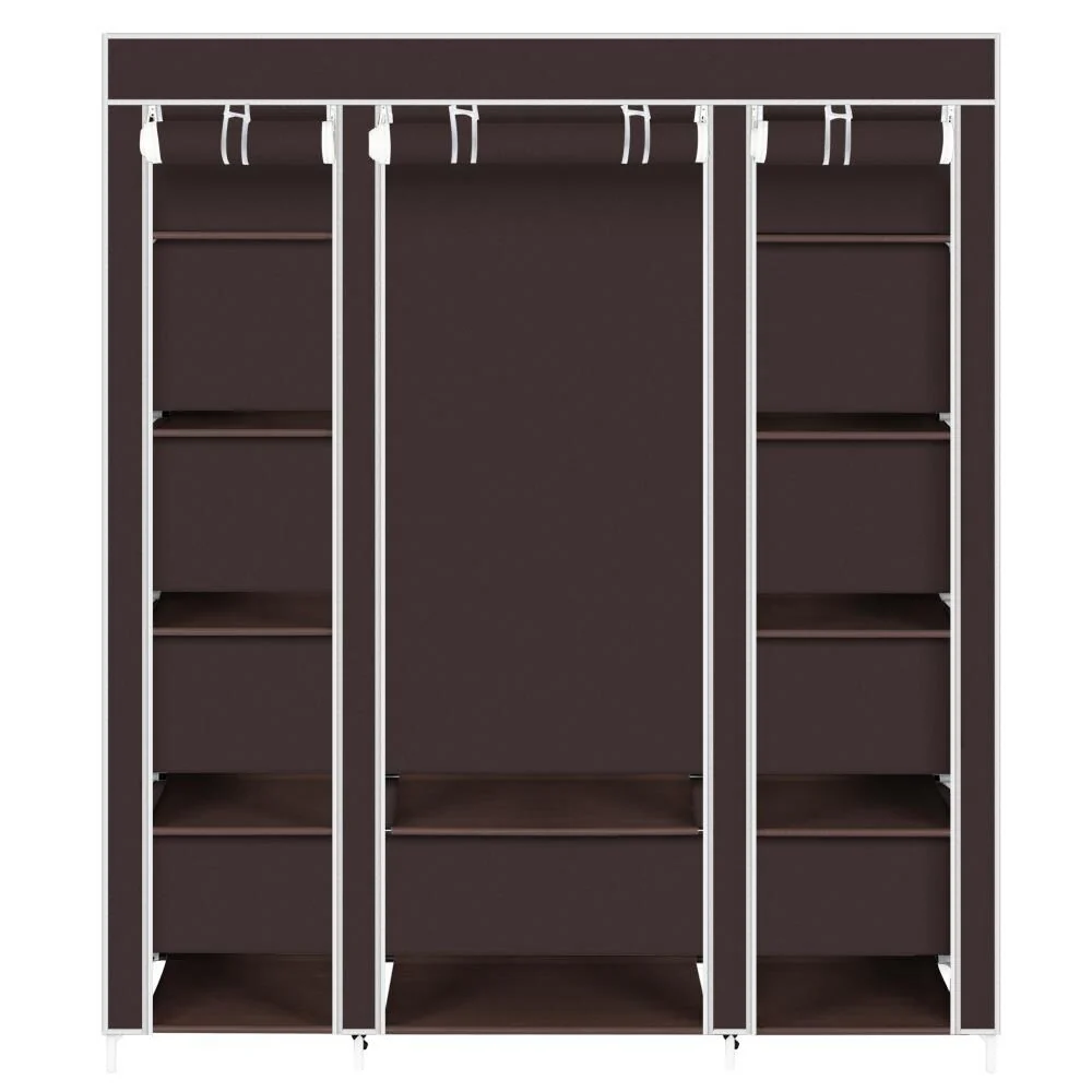 Portable Clothes Closet Non-Woven Fabric Wardrobe Double Rod Storage Organizer