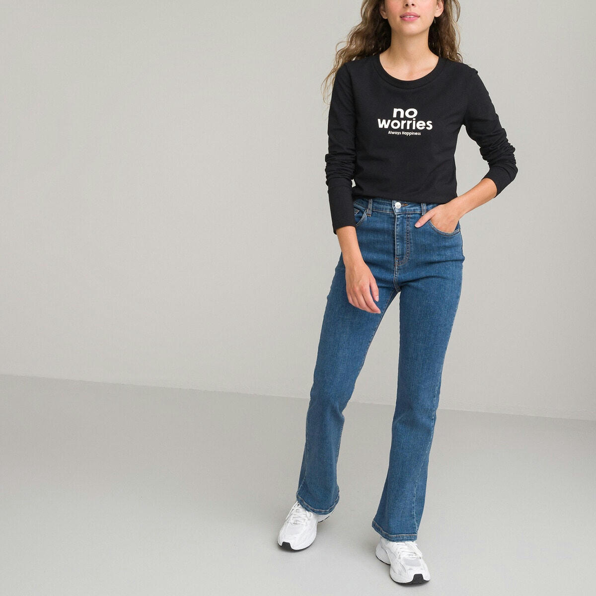 T-shirt cropped à manches longues et à message