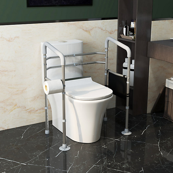 Cadre de sécurité de toilettes - cadre de toilettes réglable - barres d'appui rembourrées pour toilettes - alu. EVA gris