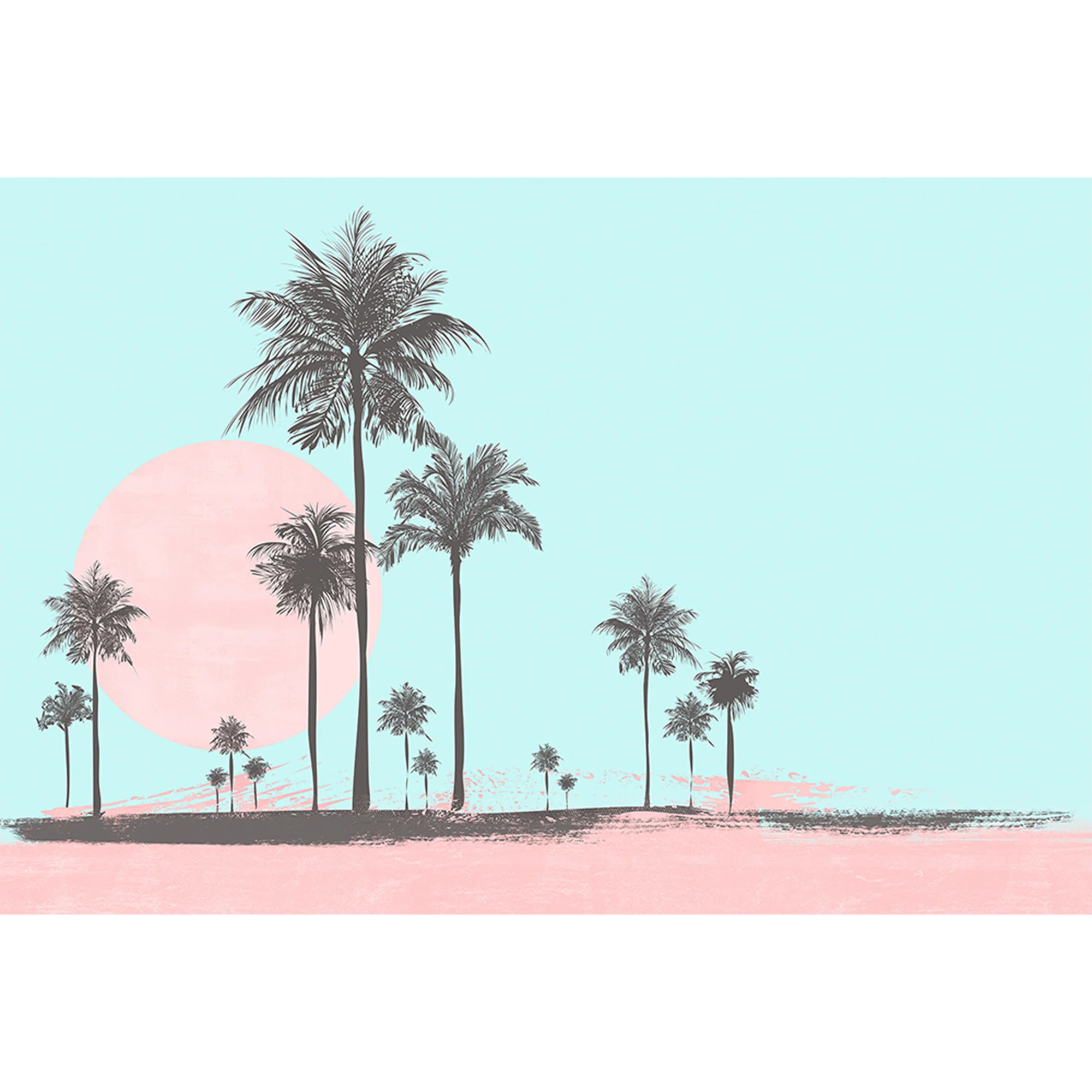 Papier peint panoramique XL MIAMI WALK 400 x 270 cm bleu turquoise et rose poudré