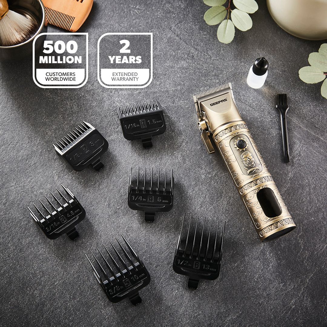 Geepas Professional Hair Clipper Rechargeable Vintage Beard Trimmer LED Display