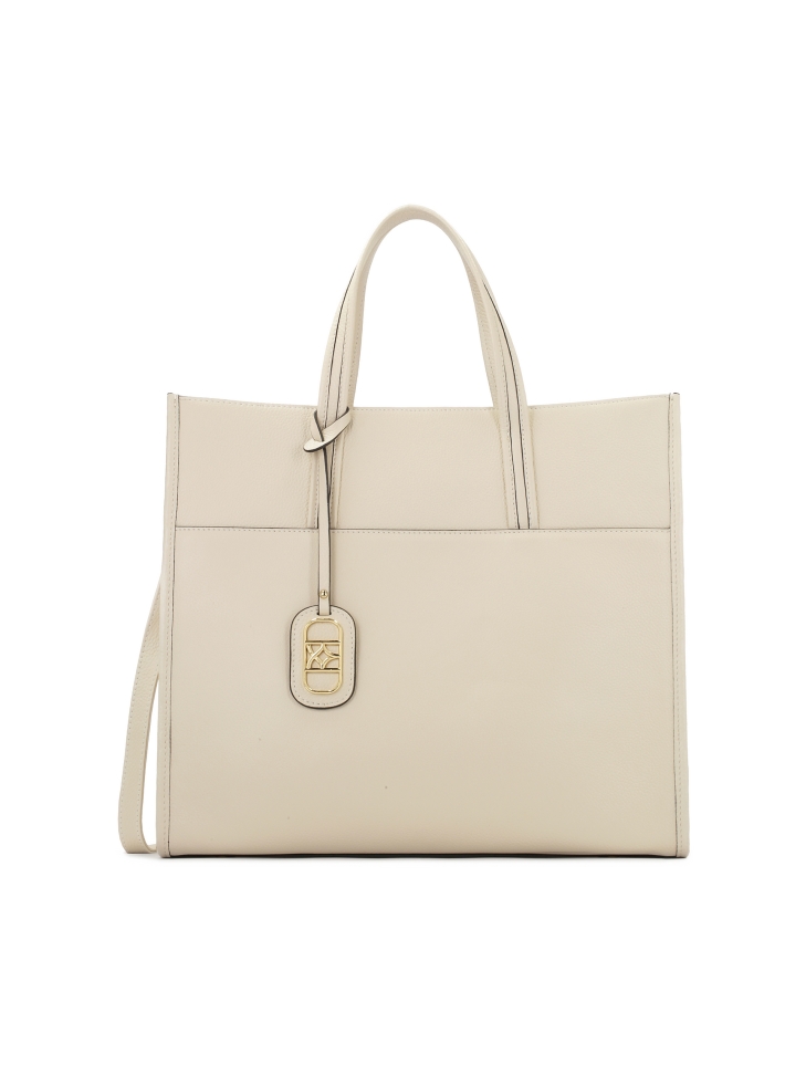 Beige leather handbag with two handles