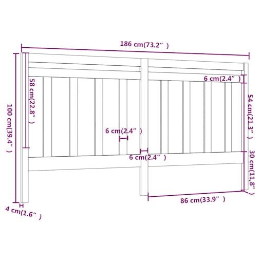 NNEVL Bed Headboard Black 186x4x100 cm Solid Wood Pine