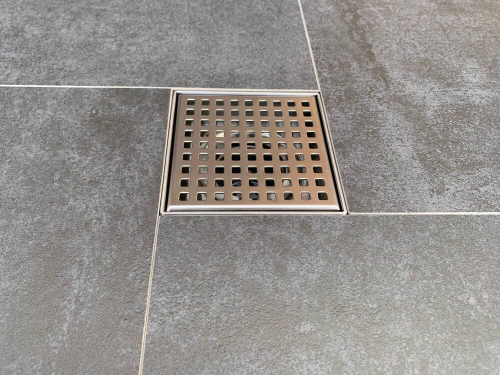 RELN Square Shower Drain, Stainless Steel, 4-in x 4-in