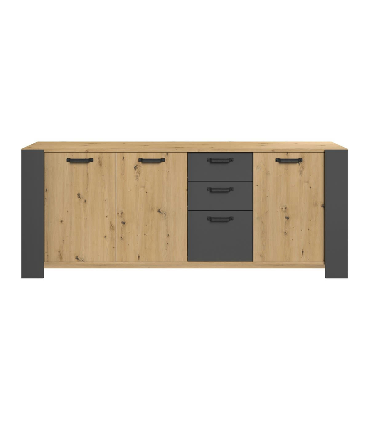 TRAVIS - Buffet 3 portes et 3 tiroirs effet bois L220 x H87 cm