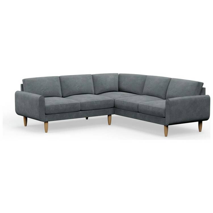 Hutch Plus Velvet Round Arm 5 Seater Corner Sofa- Slate Grey