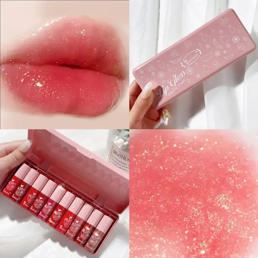 NNETM 10 pcs Shimmer Mini Lip Gloss Kit - Hydrating Liquid Lipsticks Long Lasting