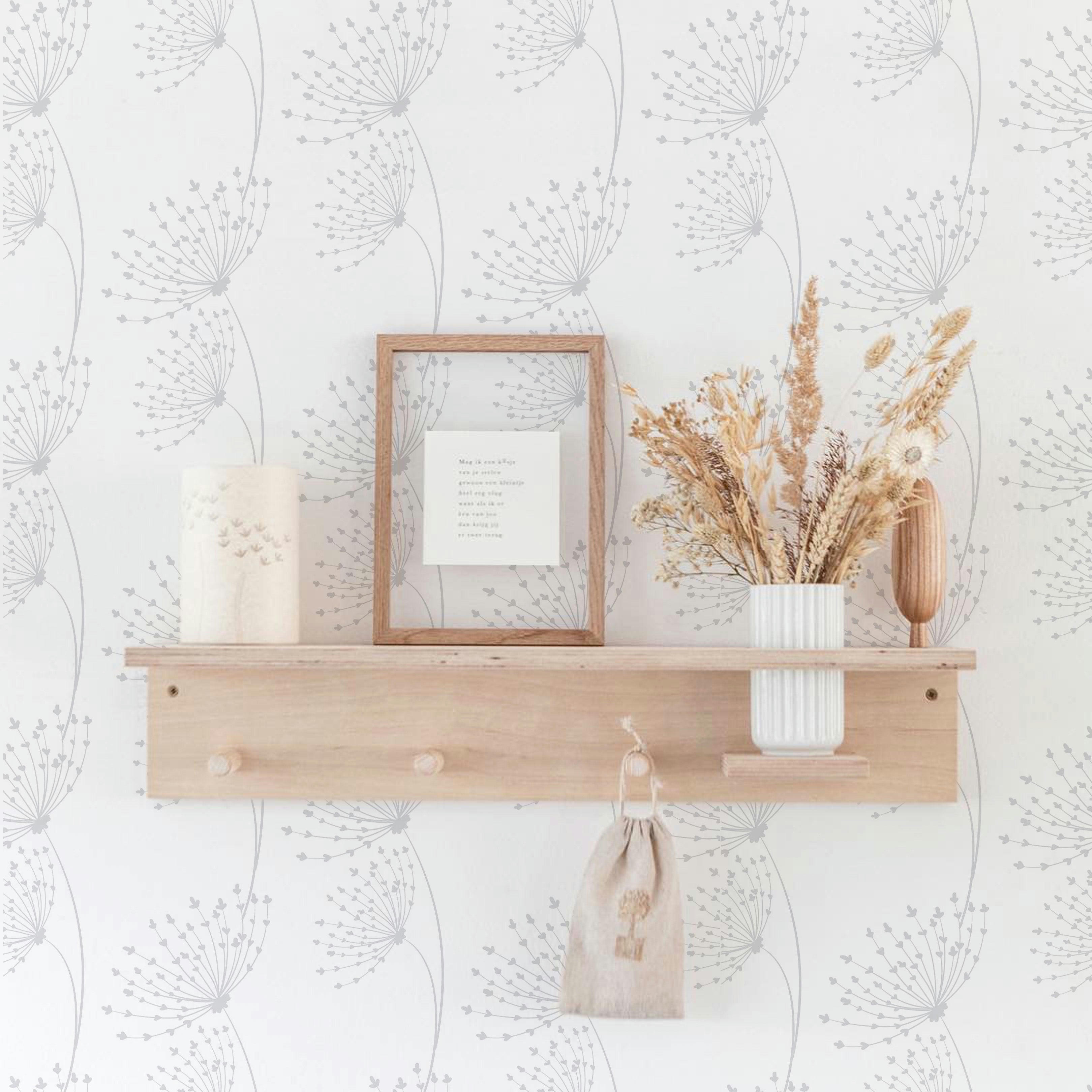 DANDELIONS - Papier peint vinyle adhésif pissenlits gris 50x300 cm