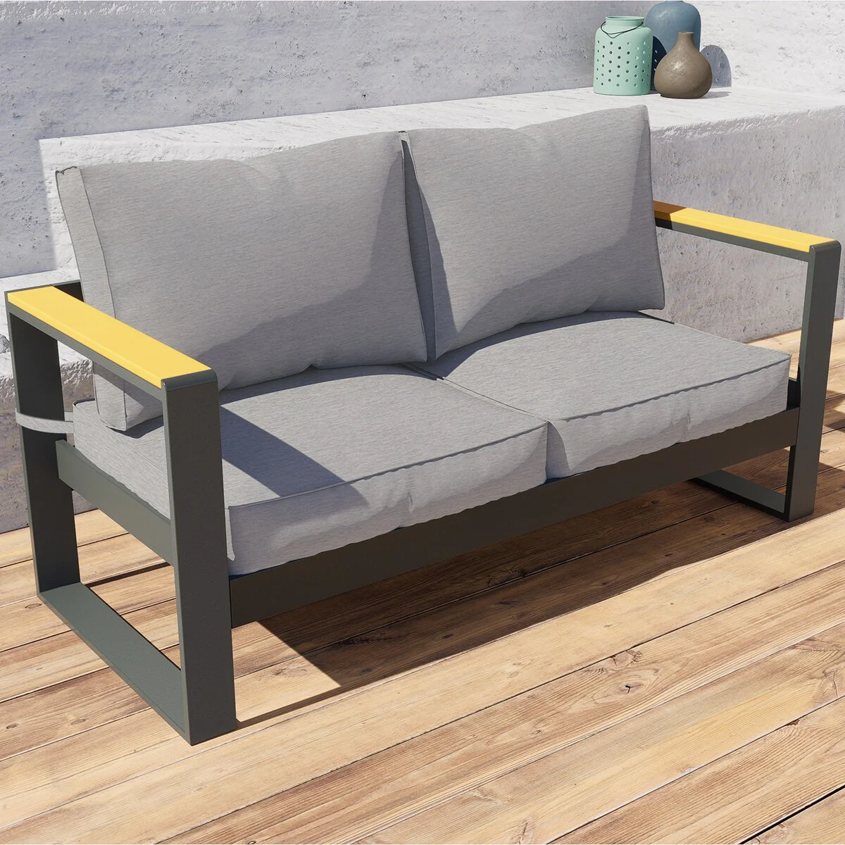 Aoodor Patio Furniture Loveseat Aluminum Sofa Couch Deep Seat
