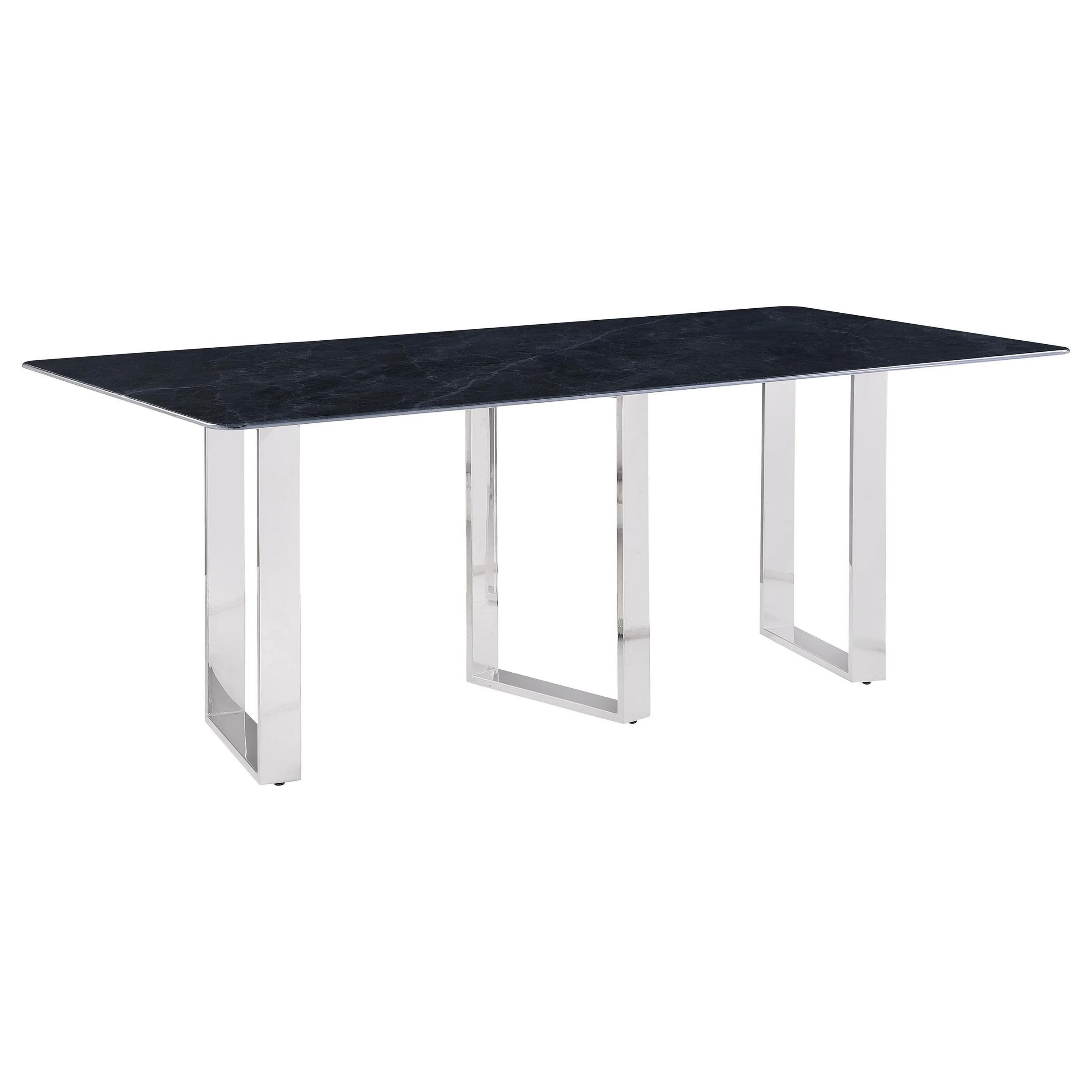 Eden Dining Table, Metal Base, Rectangular Gray Sintered Stone 79 Inch