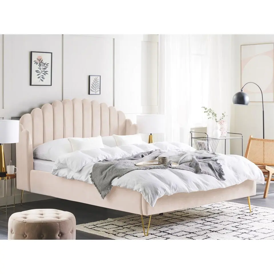 AMBILLOU - Tweepersoonsbed - Beige - 160 x 200 cm - Fluweel