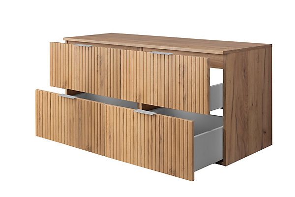 Meuble vasque, Chêne Craft, 120 (2 x 60) x 57 x 46 cm, poignée argentée   Plan de travail