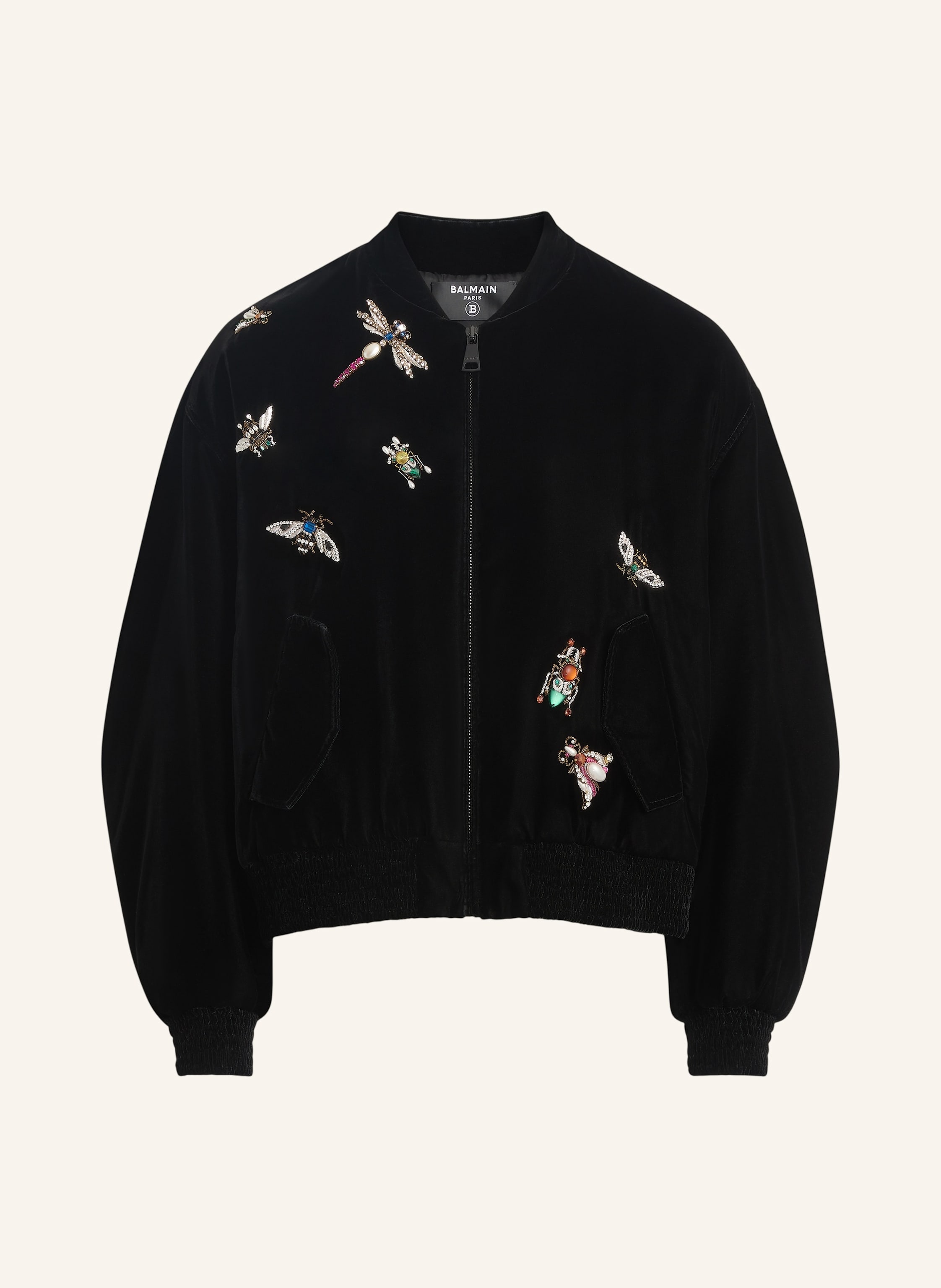 BALMAIN Bestickte Balmain Insect Bomberjacke aus Samt