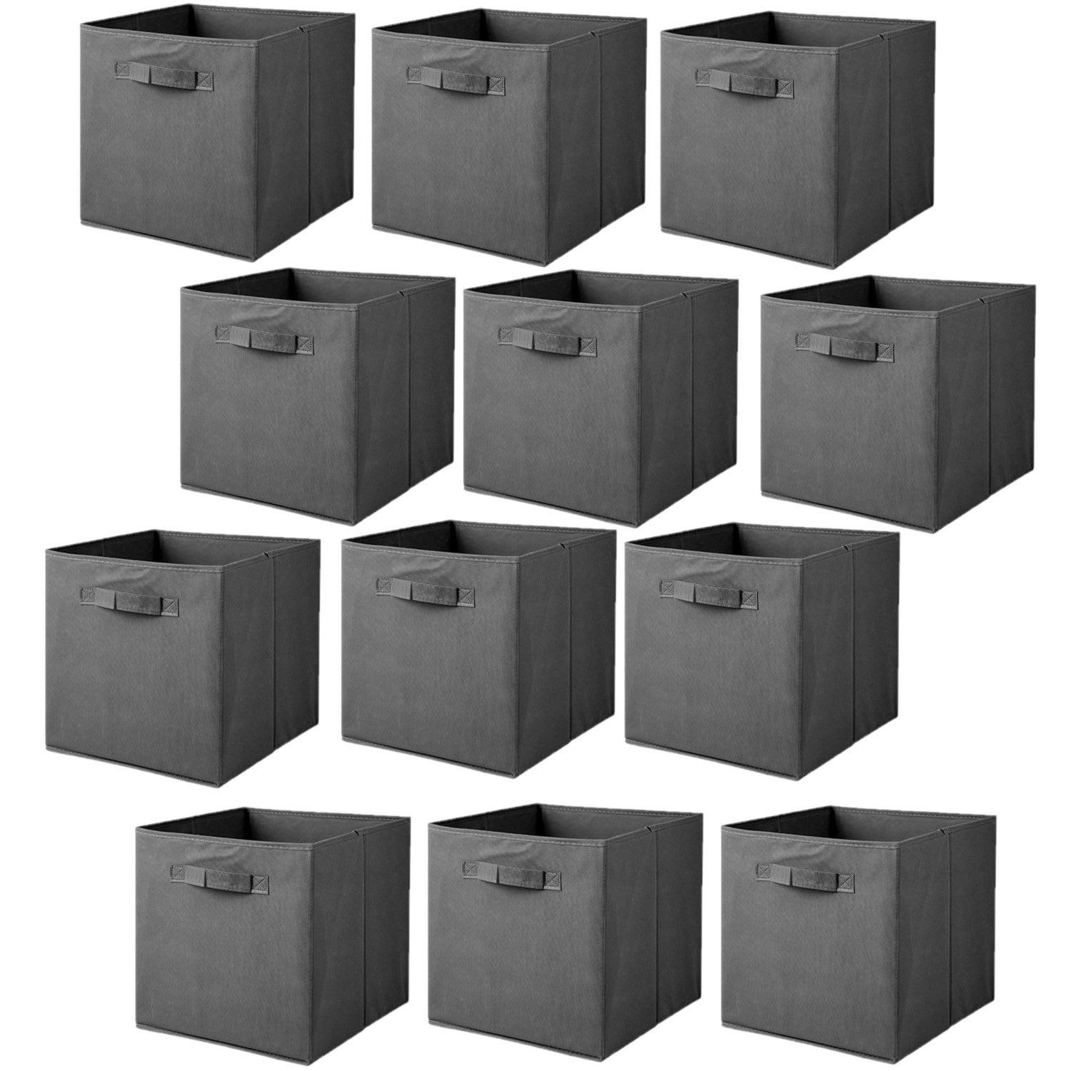 - Lot de 12 cubes de rangement pliables en tissus avec poignée gris