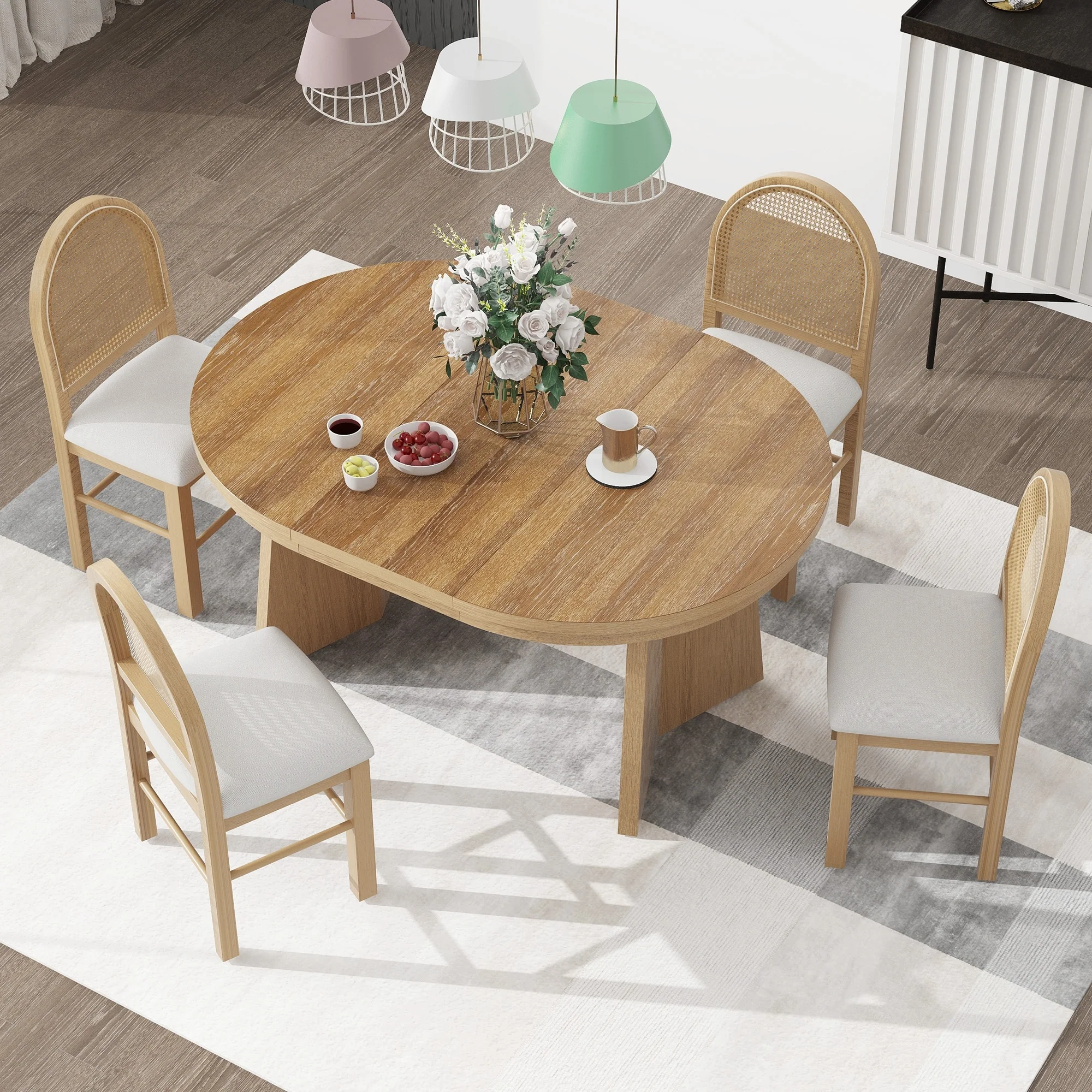 5-Piece Retro Extendable Dining Table Set
