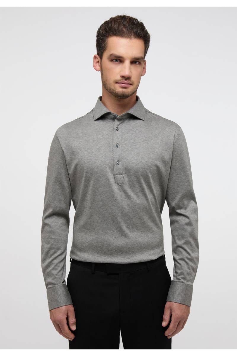 ETERNA 1863 Modern Fit Longsleeve Poloshirt stahlgrau, Einfarbig