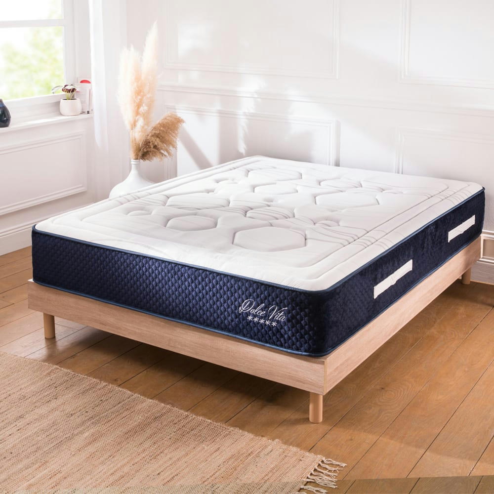 DOLCE VITA - Ensemble Matelas à Ressorts ensachés et sommier bois 90x190