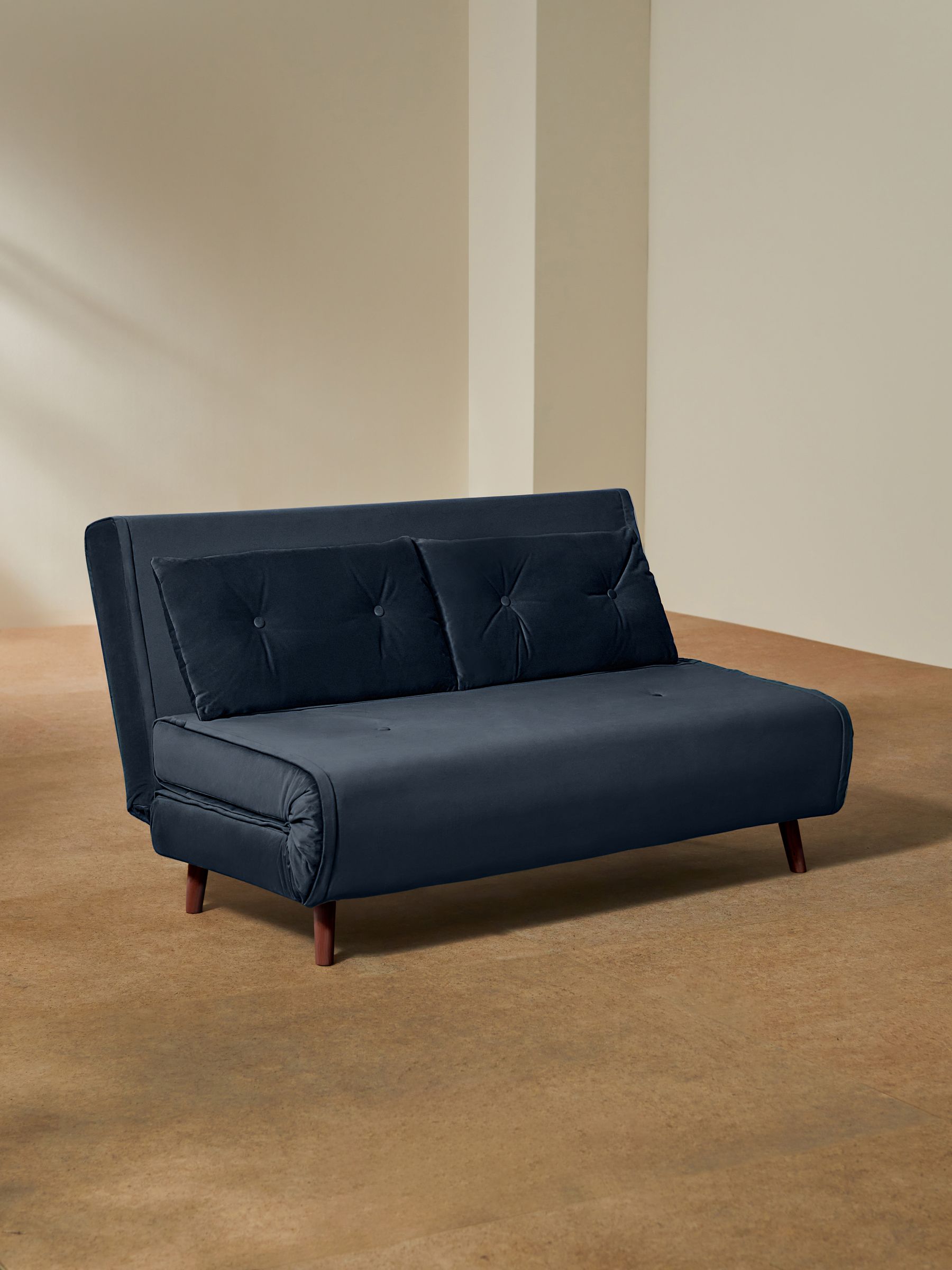Regular Haru 2 Seater Sofa Bed in Smooth Velvet Sapphire Blue