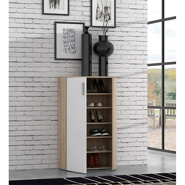 Armoire à chaussures 2 portes 5 tablettes décor bois clair - AMELIE