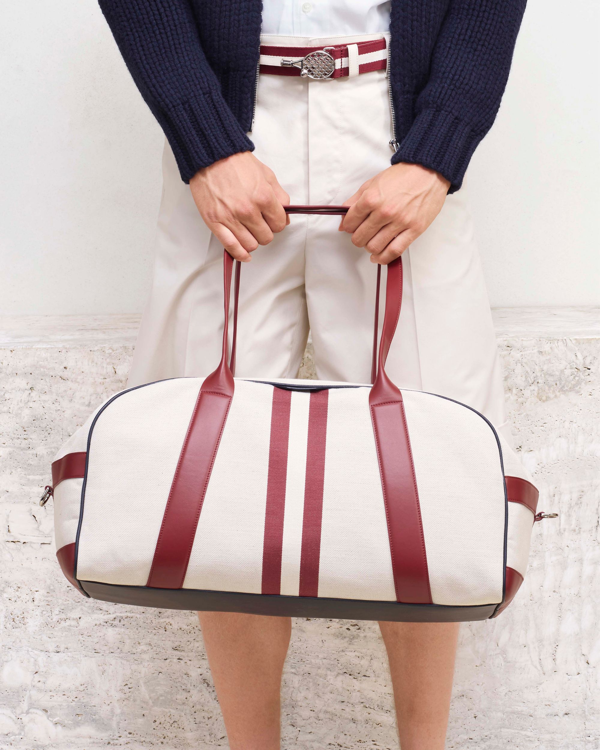 Tennis Kollektion Duffle Bag aus naturfarbenem Baumwoll-Canvas und Leder
