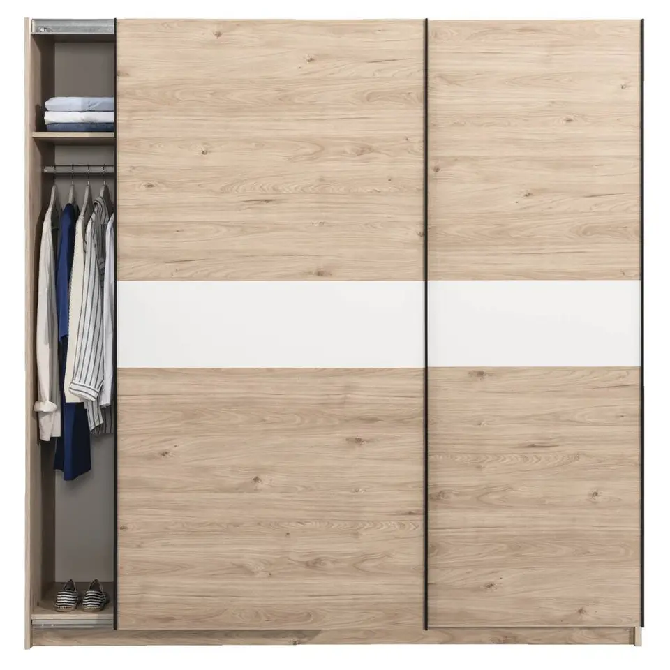 Schuifdeurkast Genua - eikenkleur/wit - 204x200x60 cm