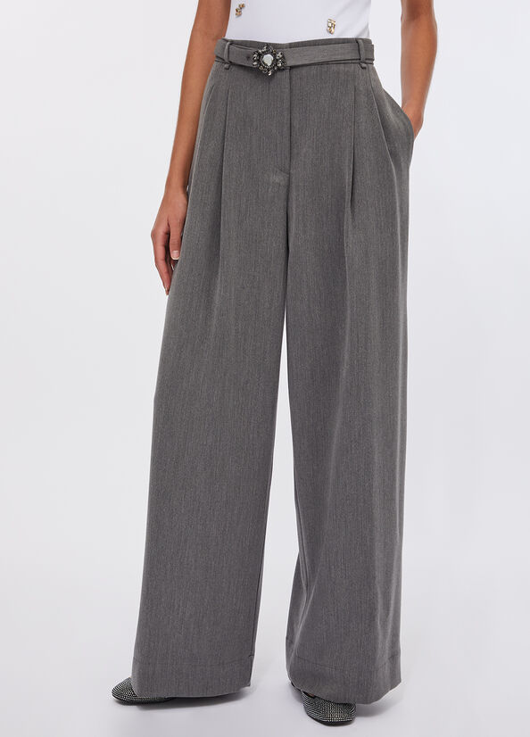Pantaloni palazzo con cintura gioiello