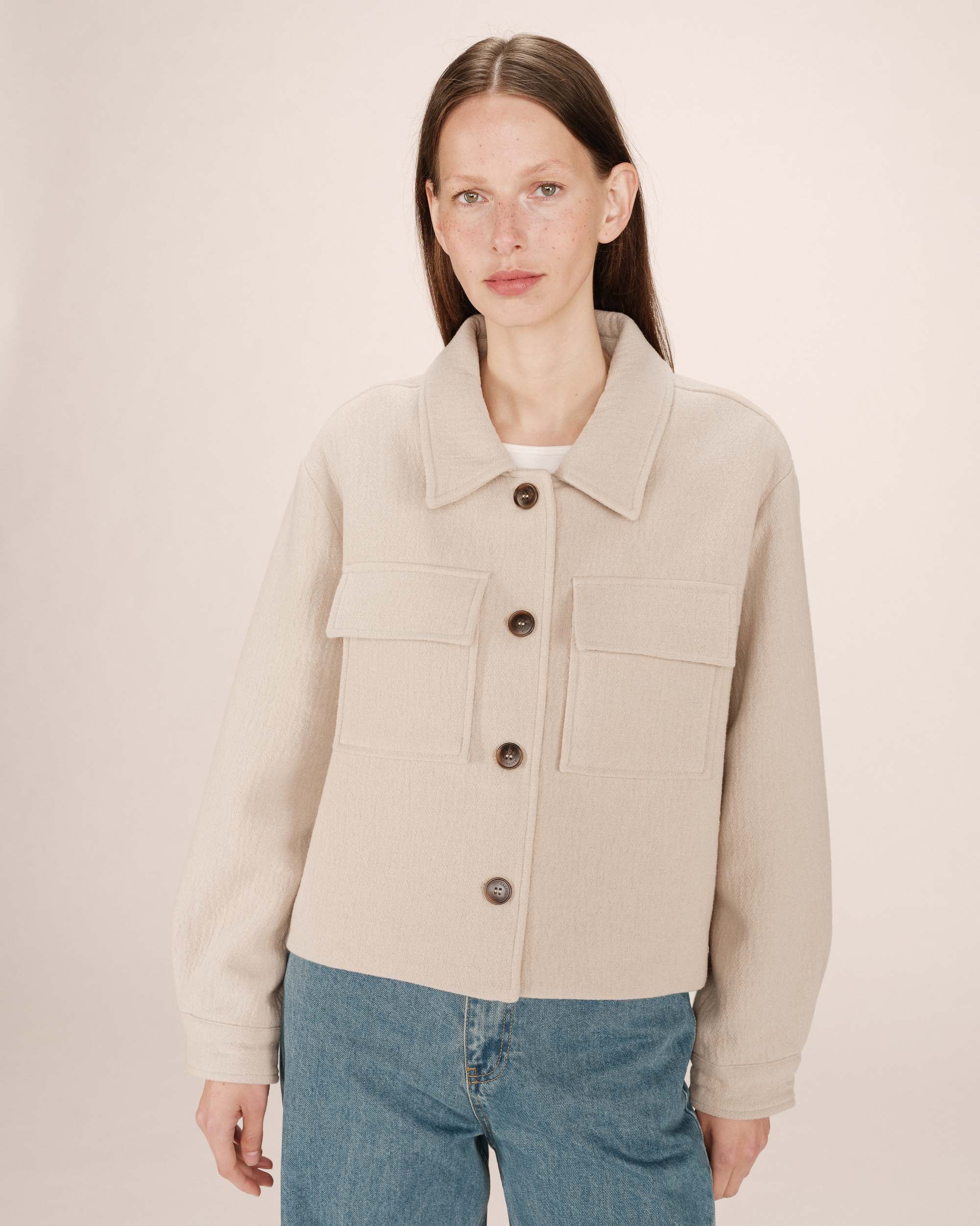 Veste boxy en laine greige Novembre