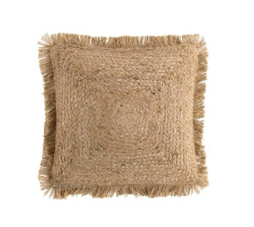 - Coussin franges 45 x 45 cm jute uni coton uni jutana