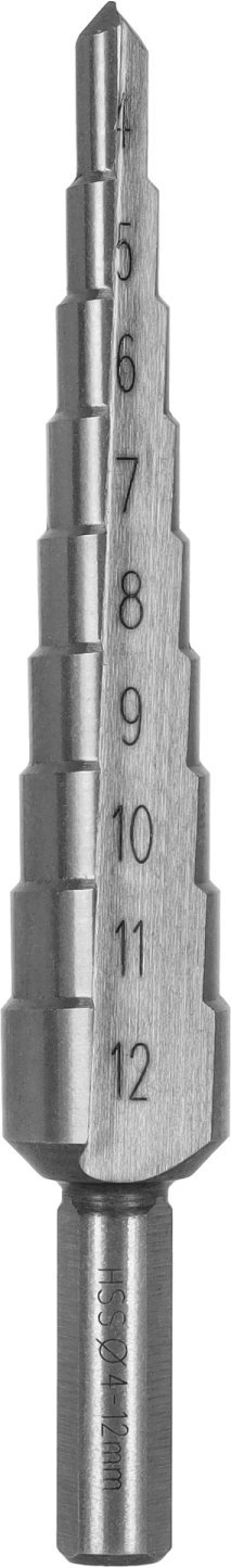 Wiertło Stopniowe HSS ø 4-12 mm , Skok 1 mm , Uchwyt ø 6 mm STALCO PERFECT S-72520