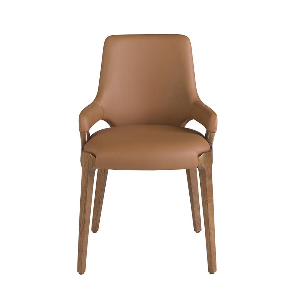 - Chaise en croûte de cuir marron et Noyer