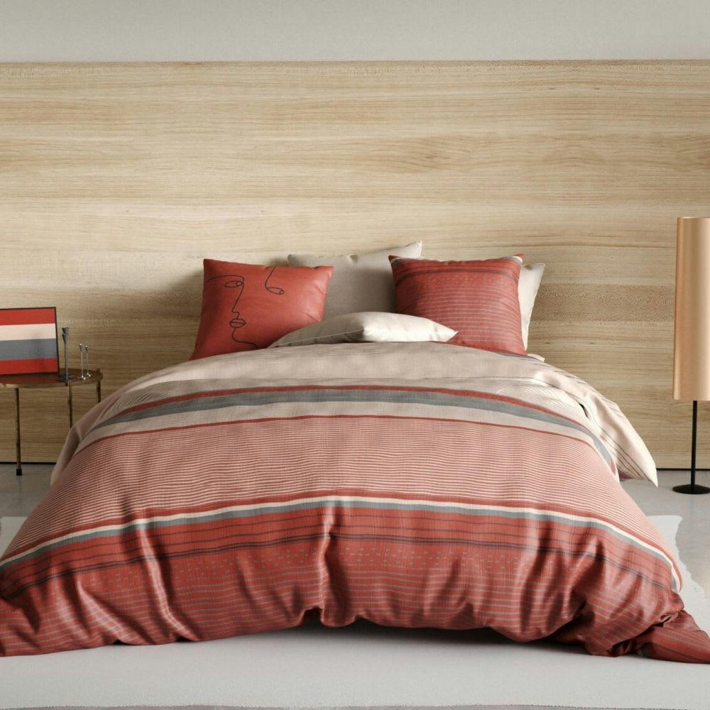 - Parure de lit 1 place réversible percale de coton à motifs 140x200 cm